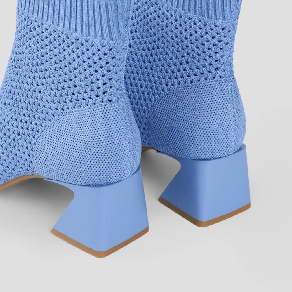 VIVAIA Square Toe Heeled Ankle Boots with Perforated Design Blue EU/35 US/5 - Picture 5 of 14